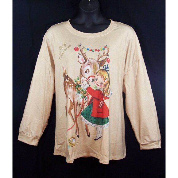 NEW Christmas Reindeer 4X Top Long Sleeve Holiday-Measures to be a 3X - Picture 3 of 13